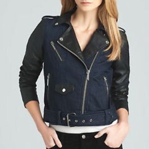 Michael Kors Faux Leather Denim Jacket - Picture 1 of 8